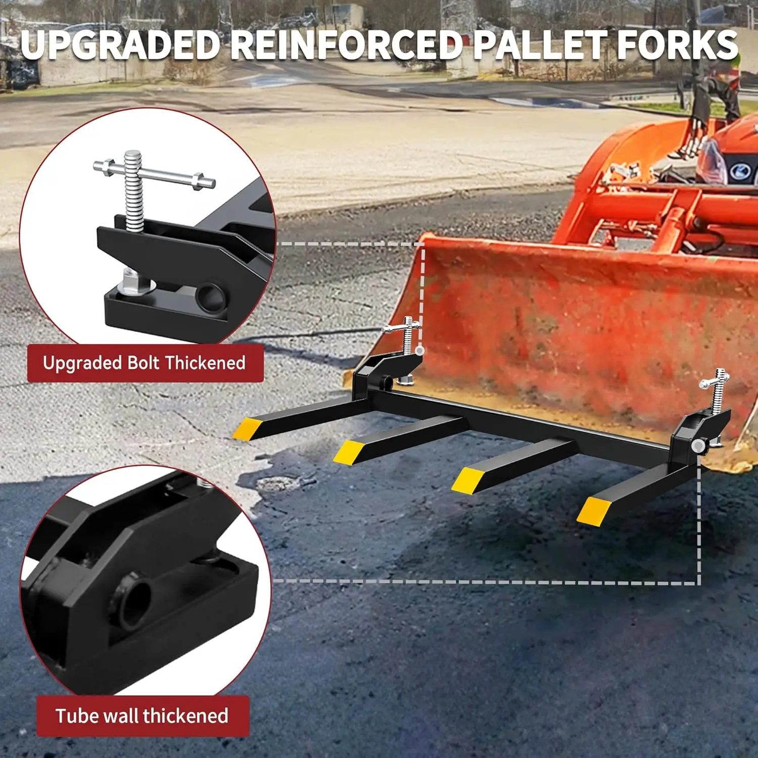 YITAMOTOR Clamp on Debris Forks for 48" Bucket 2500 lbs Capacity Heavy Duty Pallet Fork Fit for Loader Bucket Skid Steer Tractor Durable Steel Construction Rust Corrosion Protection Secure Bolt