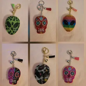 Skull and Alien Bling Charm Keychains with Colorful Rhinestones and Tassel