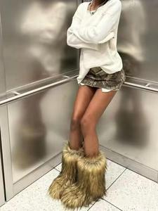 women's shoes, ombre faux fur design snow boots, casual warm boots for winter, soft toe boots, female all-match round toe fall designer footwear for daily wear, cute shoes, footwear for women, gifts for wife