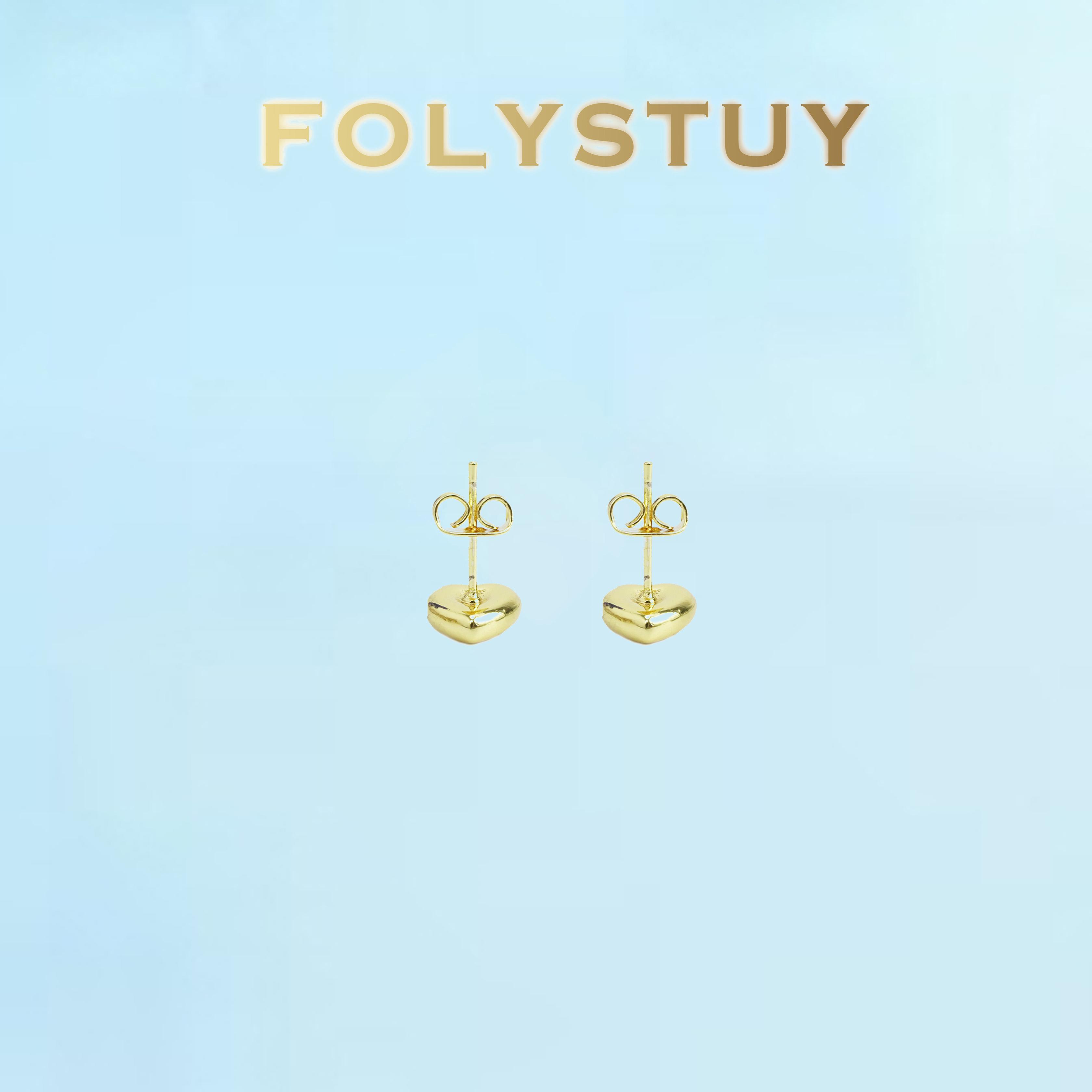 [FOLYSTUY (C122)]8mm Heart Stud Earrings with Tiny Crystal, Dainty Love Shape CZ Earrings for Women, Romantic Everyday Wear Jewelry Gift