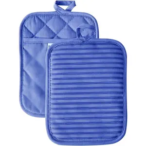 Kitchen Everyday Basic Pot Holder Set 2 Piece Heat Resistant Soft Silicone Water Resistant Oven Mitts with Pocket 7"x9" Blue Durable Non-Slip Grip Machine Washable Reusable Bakeware, Hanging, Printed
