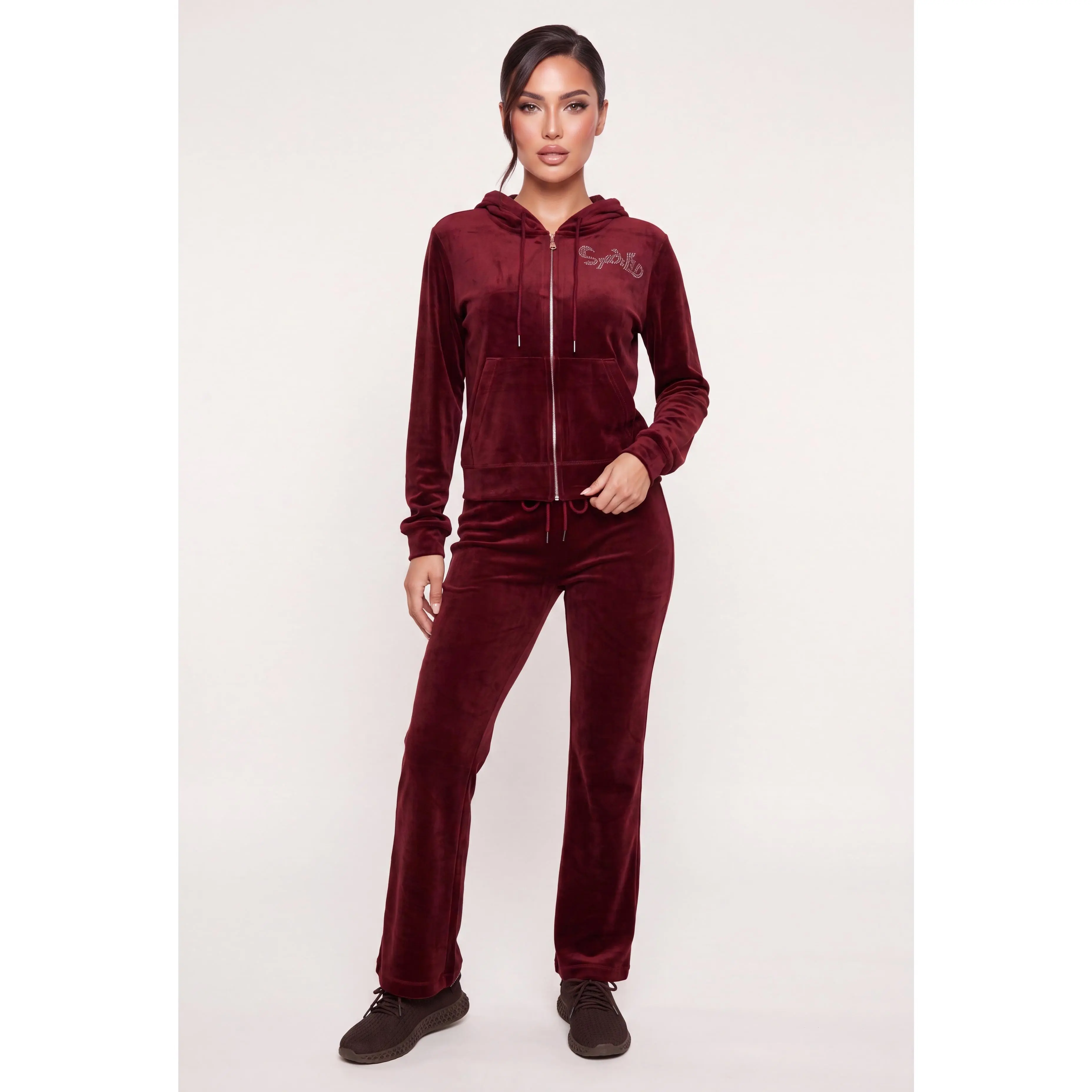 Rhinestone Spoiled Graphic Velour Drawstring Sweatpants