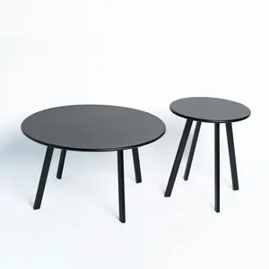 Modern 2-Piece Round Nesting Coffee Table Set, Black Metal Space-Saving Accent Tables for Living Room, Outdoor Use