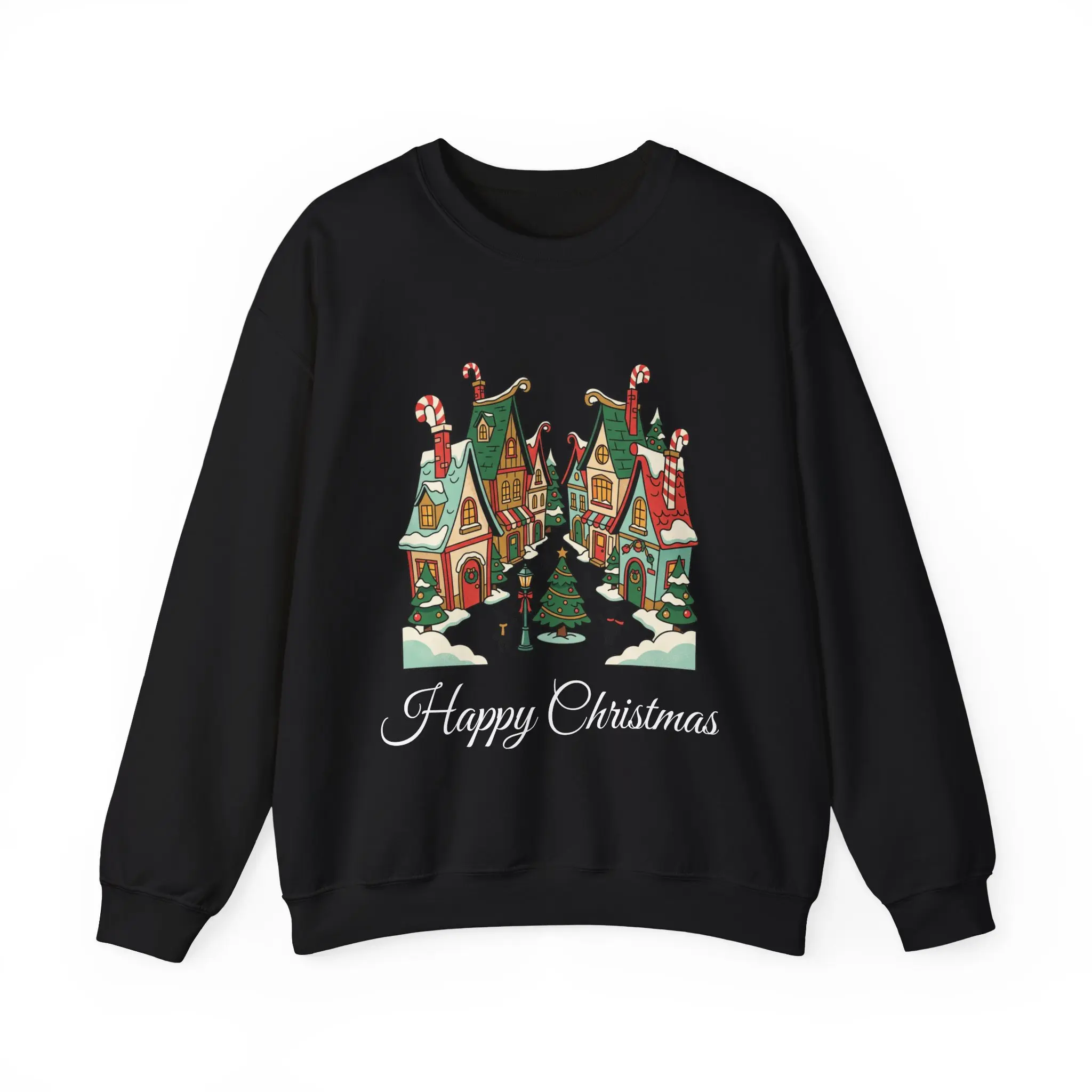 Vintage Candy Cane Christmas Village Sweatshirt | Happy Christmas