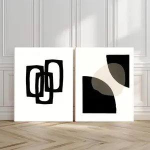 2pcs Minimalist Design Wall Art, Abstract Shapes Poster, Contrasting Colors Art Prints, Clean Lines Home Decor, Modern Wall Paintings, Minimalist Canvas Posters Wall Arts, Decor for Living Room, Restaurant, Kitchen, Bedroom, Housewarming Gift, With Frame