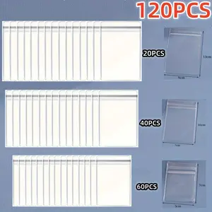 120 pcs - 60 S/40 M/20 L size Self-Sealing PVC Transparent Zip Clear Bags, Jewelry Bags for Storing Rings Earrings Bracelets Boxes Organiser