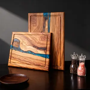 1PC Artisanal Olive Wood Epoxy Chopping Board - Rustic Farmhouse Style - Food Grade Certified - Great for Meal Prep & Charcuterie Platters