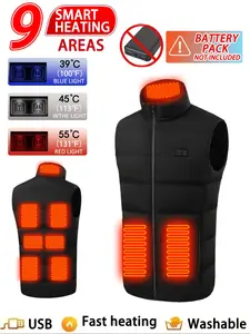Men's Casual Solid Color Heated Jacket, Winter Warm Coat with Dual Control Heating Zones, Long Sleeve Zipper Outerwear