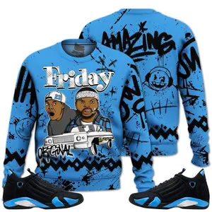 14 University Blue Outfits, Black University Blue 14s Sweatshirt, Meme Friday Horror Streetwear Unisex Sneaker Matching Shirts