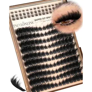 TNFVLONEINS Mink Fluffy Lash Clusters with Bottom Lashes,D-Curly 12-22MM Spikes Eyelash Clusters Wispy Thick Cluster Eyelash Extensions Evil Dramatic Lashes Clusters Pre-mapped Individual Lashes