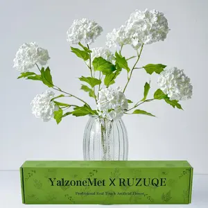 4 Pcs 26.8'' Viburnum Artificial Flower Snowball Lifelike Long Stem Real White Small Hydrangea Latex Flower for Home Christmas Decoration Table Centerpieces Floral Arrangements