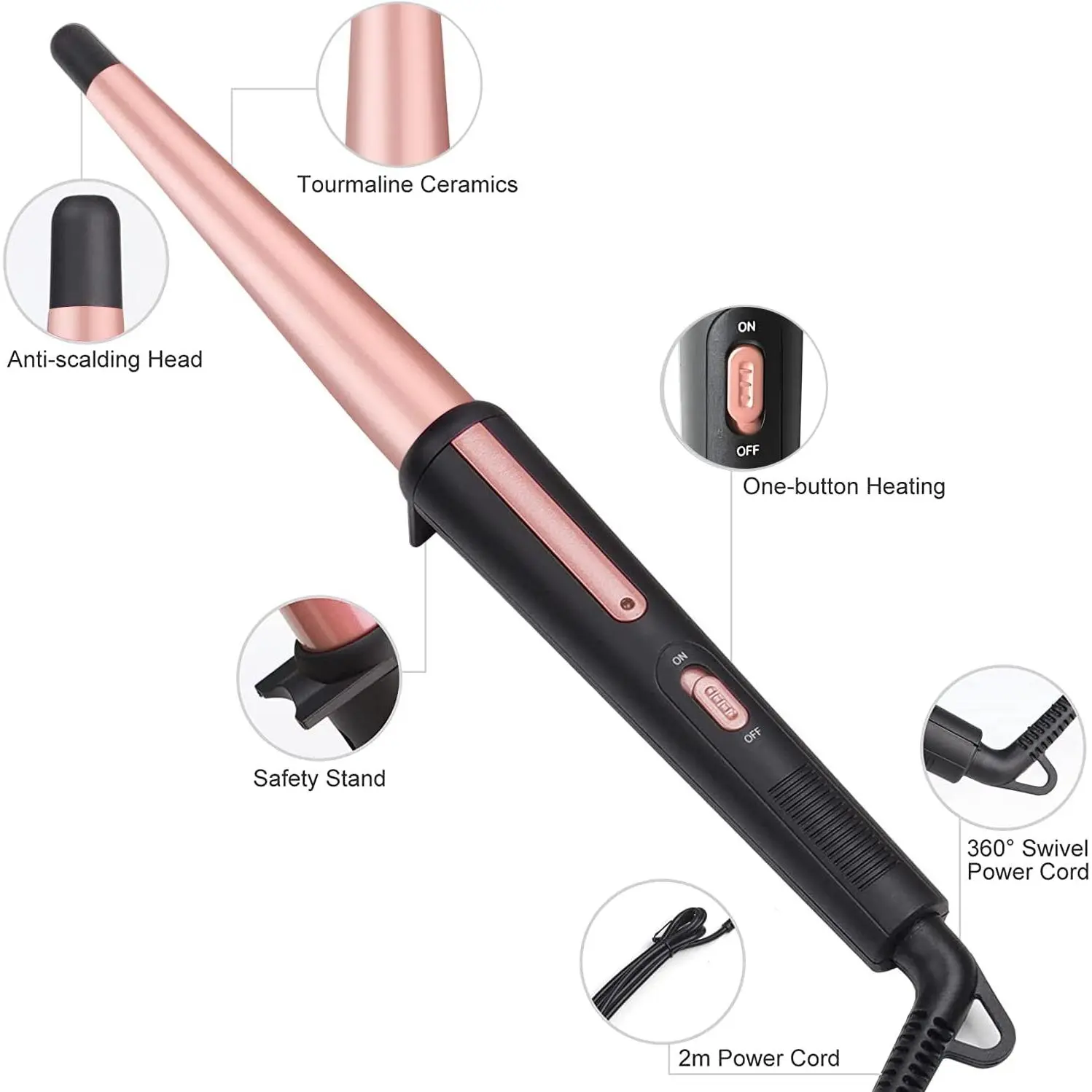 Hair Curling Wand, 0.5-1Inch Tapered Curling Iron 
