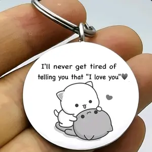 super cute kitty cat hot I love you Keychain
