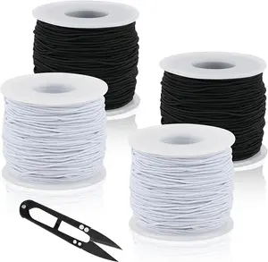 4 Rolls Elastic String for Bracelets, 1 MM 660 Feet Stretchy Bracelet String, Sturdy Elastic Cord for Craft Necklace Jewelry Making (2 Black + 2 White)
