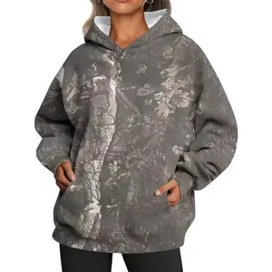 Women's camouflage hooded sweatshirt with maple leaf print oversized wool pullover, long sleeves with pockets, easy to wear, fashionable Tops Everyday Womenswear Casual