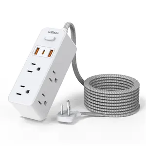 Power Strip Surge Protector, 5Ft Extension Cord, 6 Outlets with 3 USB Ports(1 USB C Outlet), 3-Side Outlet Extender, Wall Mount, Compact for Travel, Home, School, College Dorm Room and Office Plug White