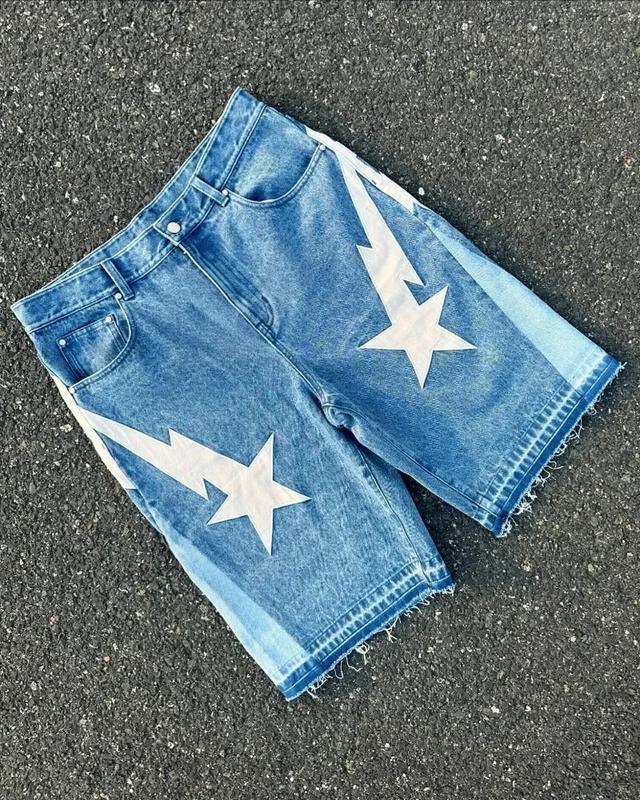 Baggy Wide-Leg Jorts Y2K Embroidered Street Casual