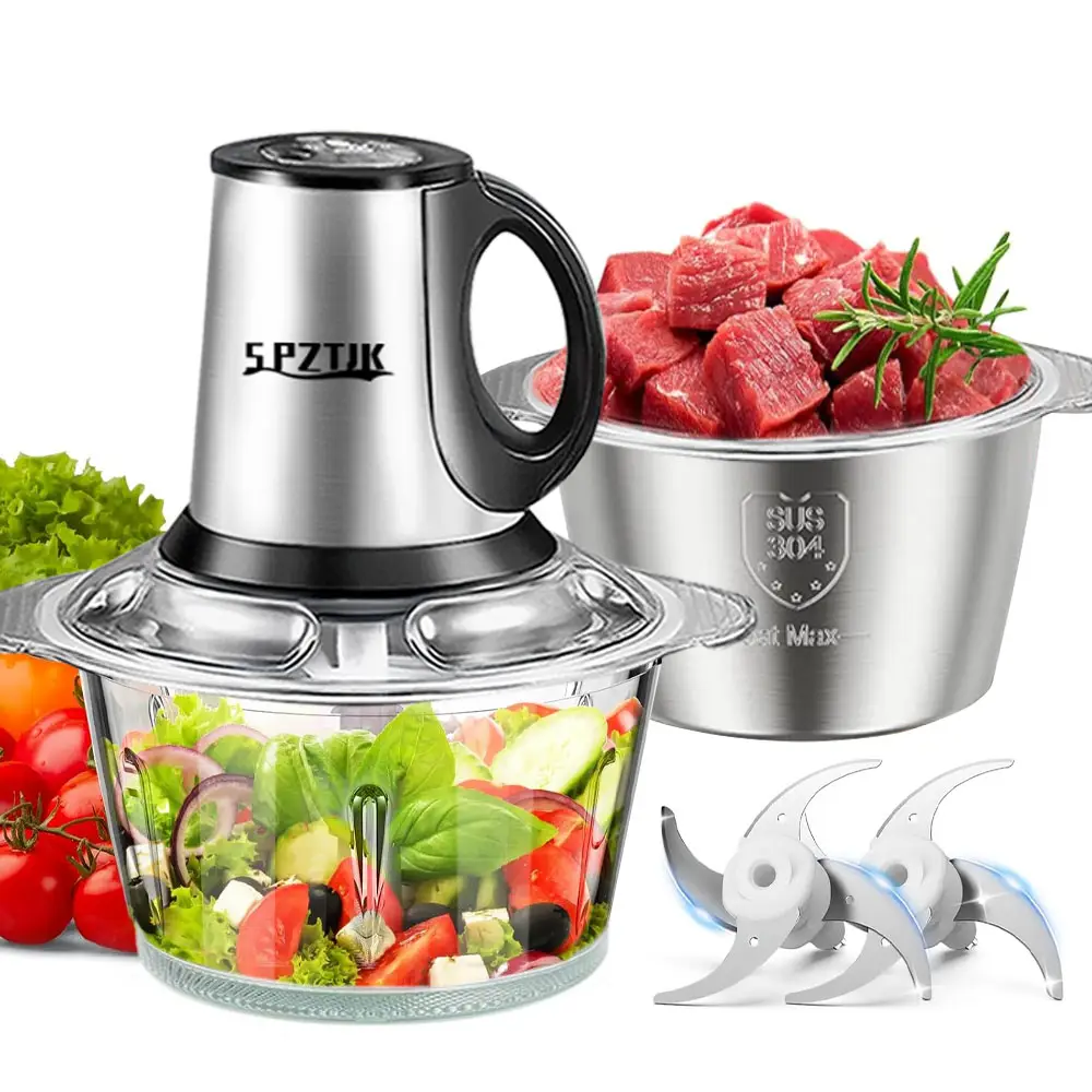 Kitchen Food Processors, Meat Grinder & Food Chopper Electric Vegetable Chopper with 2 Bowls & 2 Bi-Level Blades For Baby Food, Meat, Onion, Vegetable