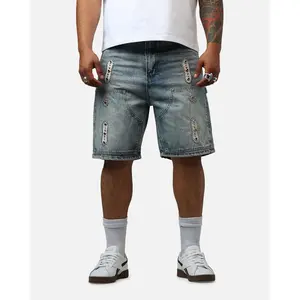 MNML Double Western Jewel Denim Shorts Blue