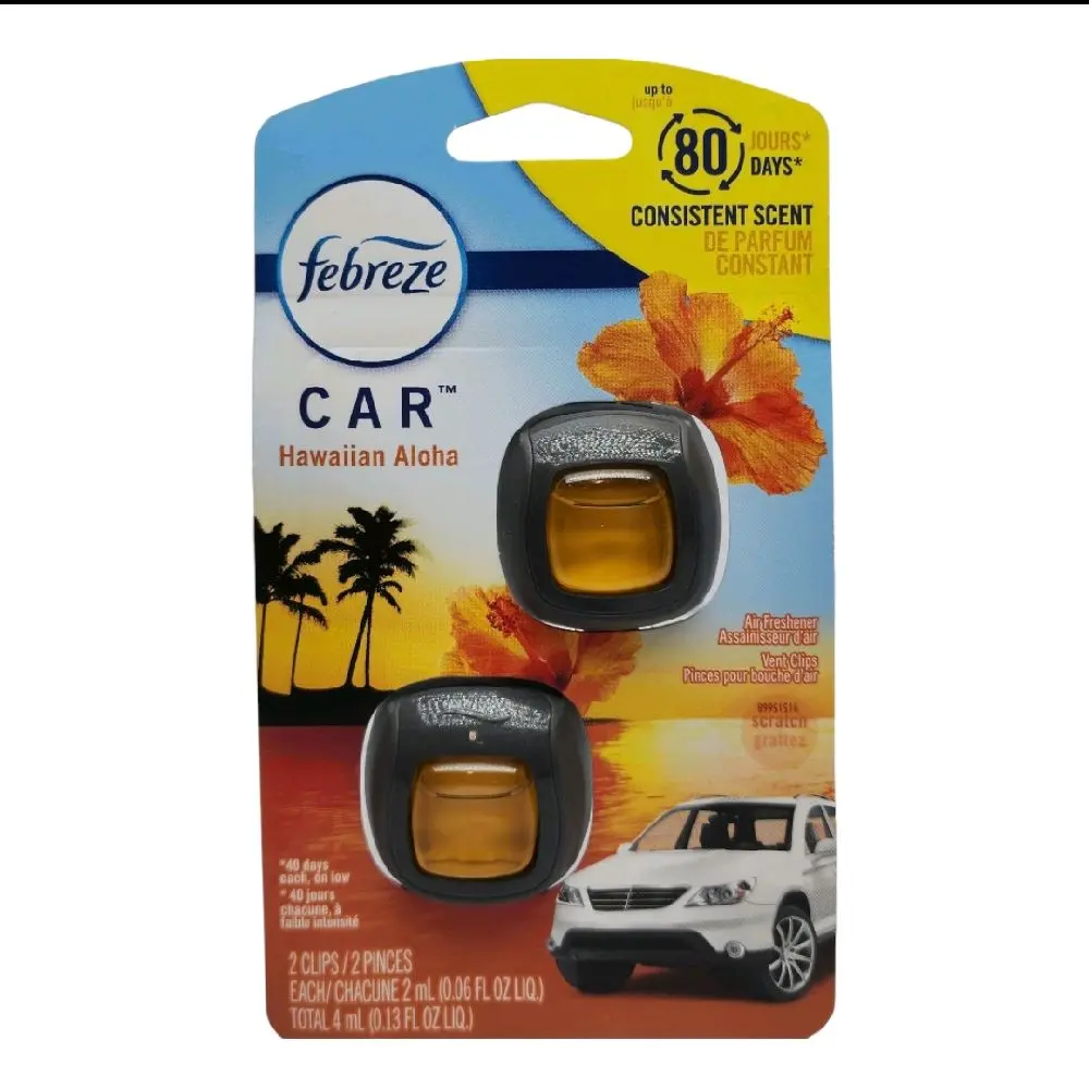 Febreze Car Fragrance Set - Procter & Gamble 182844 Hawaiian Aloha Car Vent Clips, 0.13 oz Each, Pack of 2