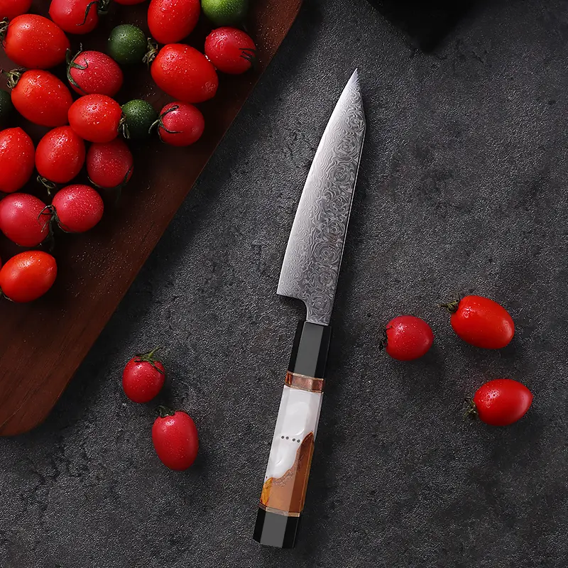 FINDKING Black Rose Series, 5 Inch Utility Knife, AUS-10 Damascus Steel, Versatile Small Petty Knife, Razor-Sharp Blade with Rose Pattern ,Resin Burl Wood Buffalo Horn Handle, Kitchen Paring Peeling Knife, for Vegetable Fruit