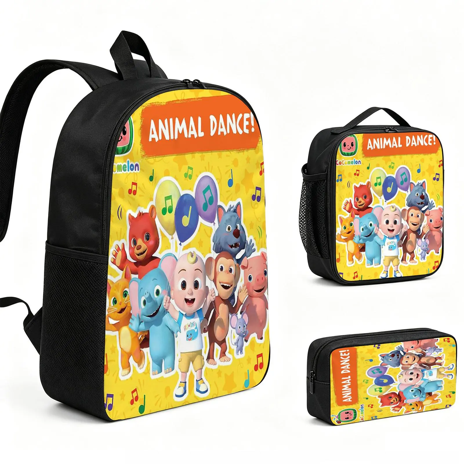 Cocomelon  Backpack 3pcs Set with Vibrant Print, Durable School Bookbag with Insulated Lunch Tote and Pencil Bag for Teens Boys Girls, Multi-Functional Laptop Travel Daypack Gift for Kids L-26