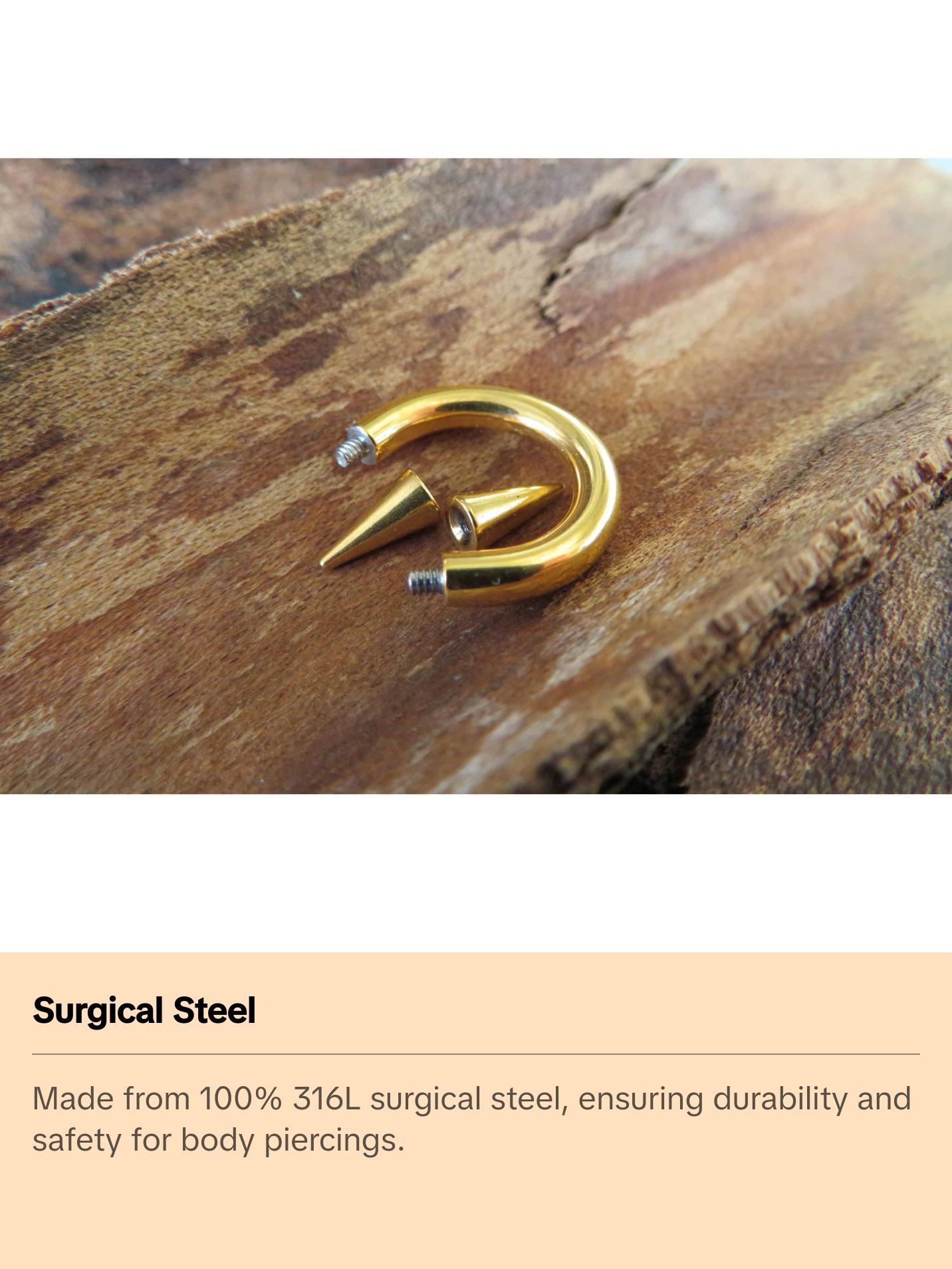 12G 10G 8G Gold IP Horseshoe Long 8mm Spike Surgical Steel Barbell Piercing 12G (2.0mm) 10G (2.5mm) Septum