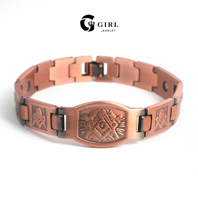 GGIRL Men's Pure Copper Magnetic Cross Design Bangle - Effective Ultra Strength Metal Bracelet, Adjustable Length, Sizing Tool Included, Durable Charm, Daily Wear Jewelry Accessory