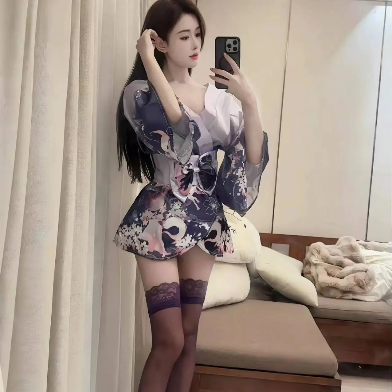 Purple kimono+purple stockings