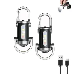 Two-Piece， Multifunctional Keychain with Lighting Charging Function, COB Work Light 7 Modes, Waterproof for Fishing Hiking Night Riding