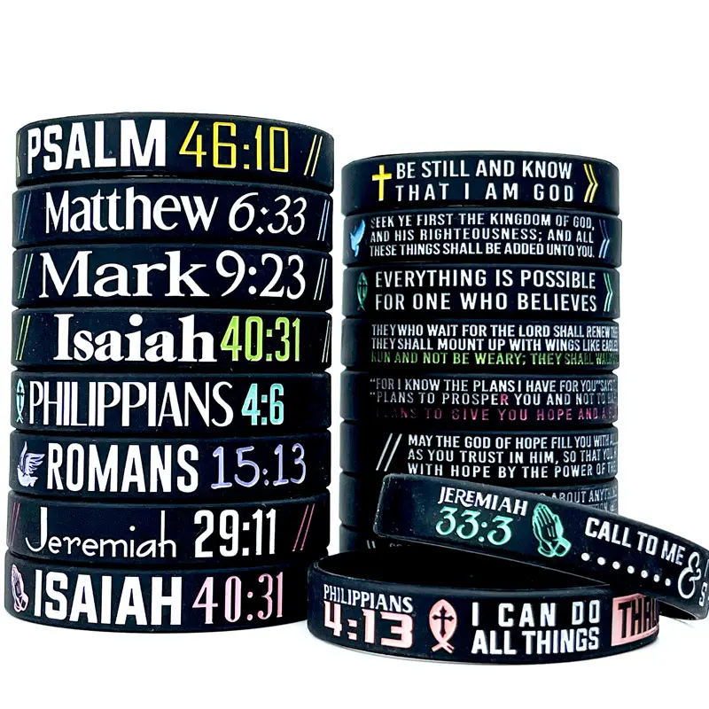 Unisex Christian Joshua Bible Verse Letter Silicone Bangle - 2026 New Rubber Bracelets, Ideal for Church Activities & Religious Fundraising, Stackable Daily Decor & Birthday Gift Fashion Accessory