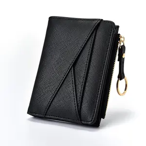 Women Slim Bifold Wallet, PU Leather Credit Card Holder with ID Window, Zipper Coin Pocket & Key Ring,Billfold for Daily Use