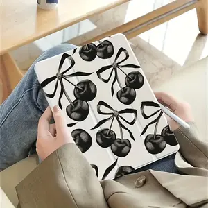 Black cherry pattern, with adjustable stand and pen slot, foldable non-slip TPU protective case, suitable for Samsung, iPad mini, iPad Air, iPad Pro/iPad 10th generation, 11th generation and other series iPad protective cases