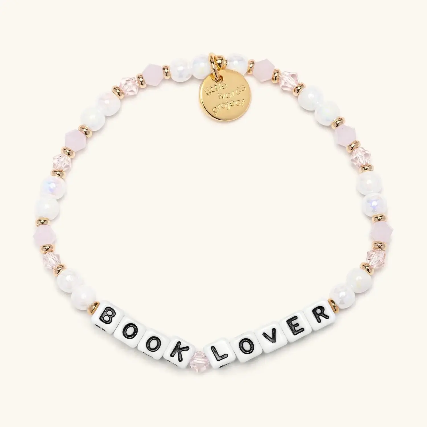 Little Words Project Book Lover Beaded Bracelet - Pink Chalk, Trackable Kindness, Stackable Stretch Bangle, Trendy Costume Jewelry Accessory, Size-Selectable, Beaded Bracelets