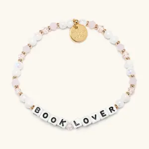 Little Words Project - Book Lover Bracelet – Pink Chalk Beads, Trackable Kindness Bracelet – Choose Your Size