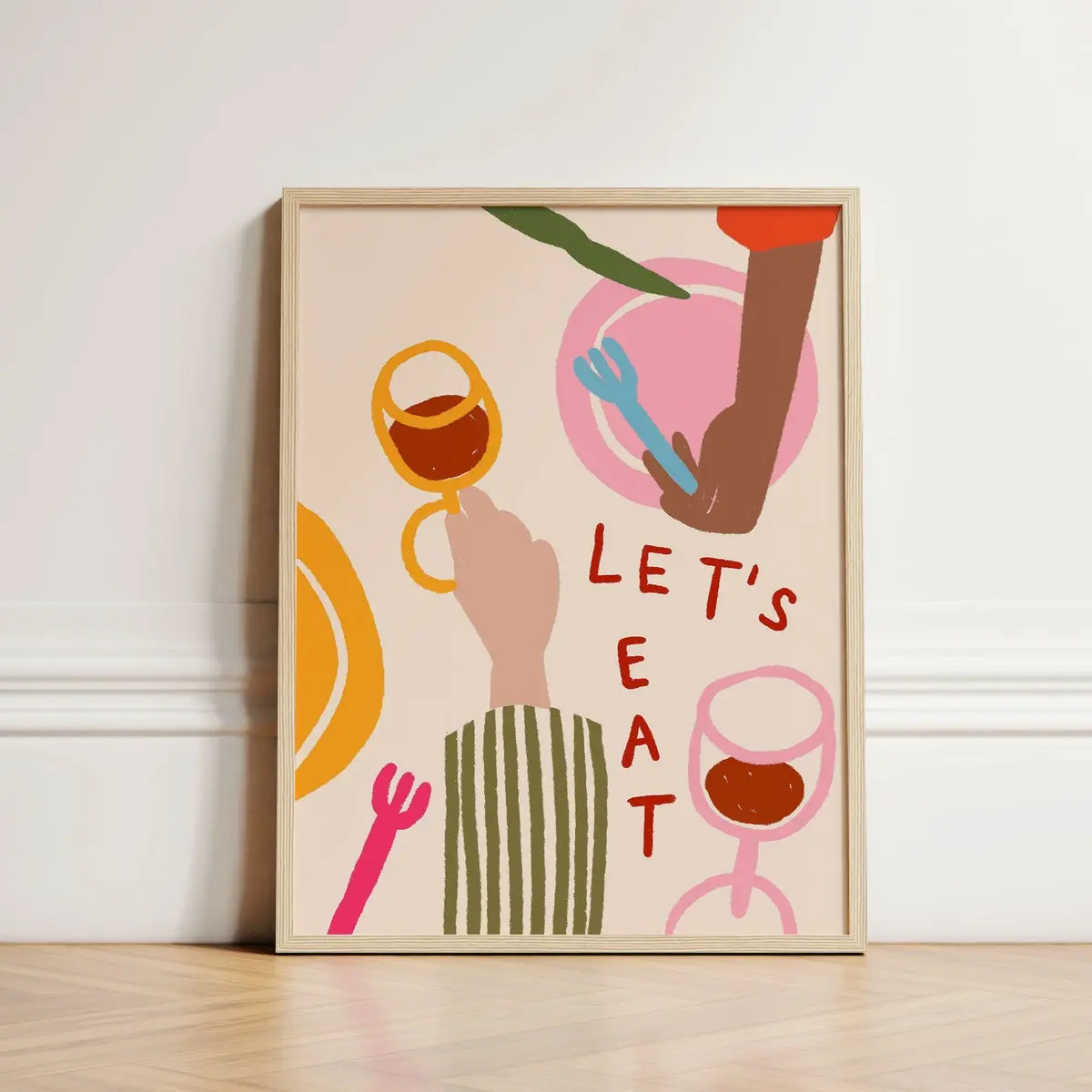 Let's Eat Print, Kitchen Wall Art, Abstract Print, Quirky Art Print, Kitchen Poster, Kitchen Print, Dining Room, Apartment Decor, UNFRAMED