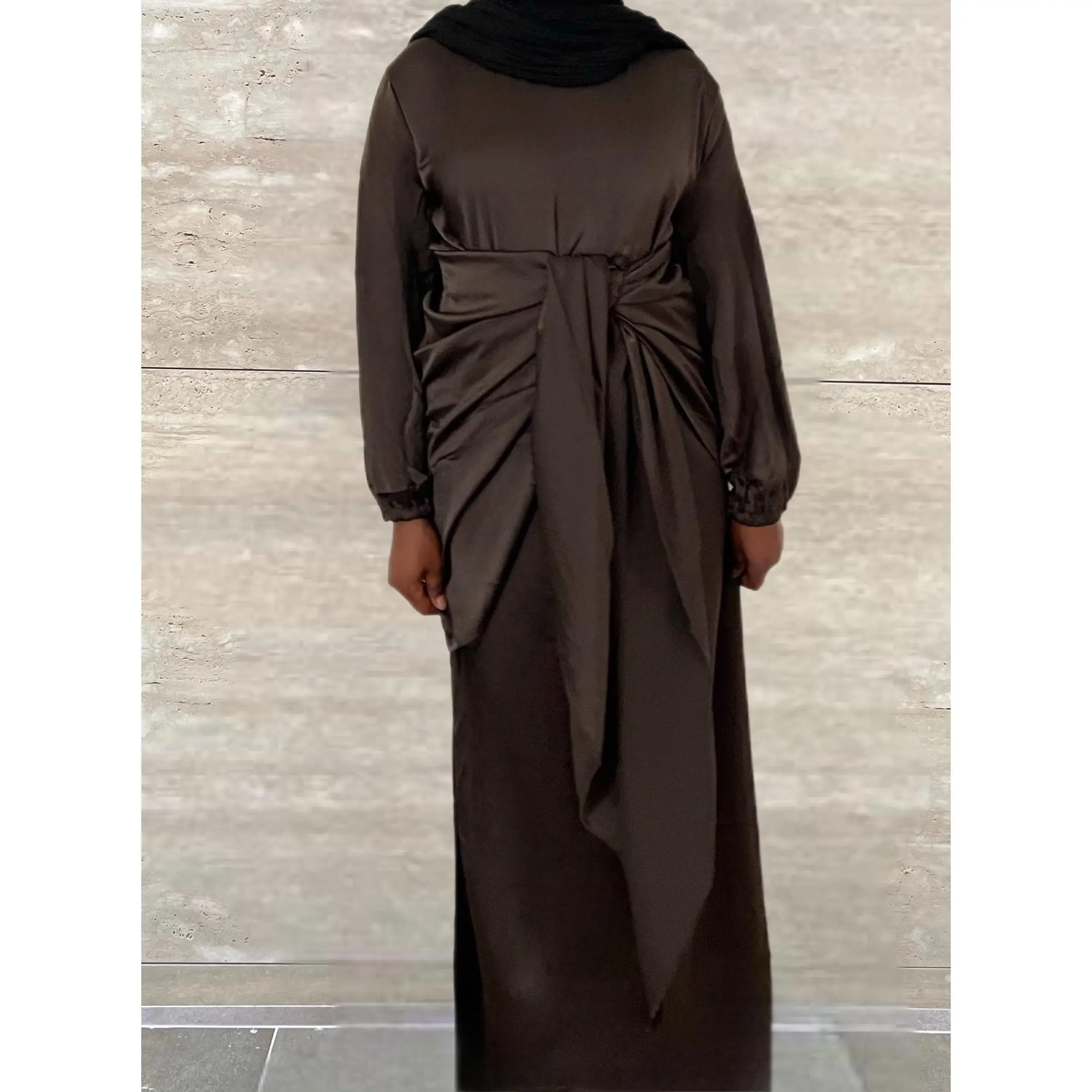 Salma 2 Piece Satin Wrap Dress - Brown