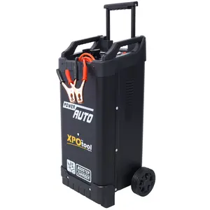12V & 24V Wheeled Battery Charger | Automotive Battery Maintainer + Jump Starter | Dial Display | Telescopic Handle | Portable Heavy-Duty All-in-One Charging Solution