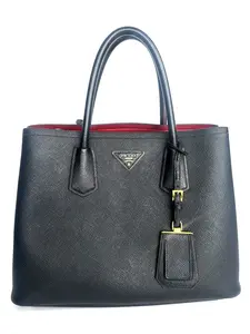 Pre-owned Prada Black Saffiano Leather Tote Bag Double Gold Hardware D0088