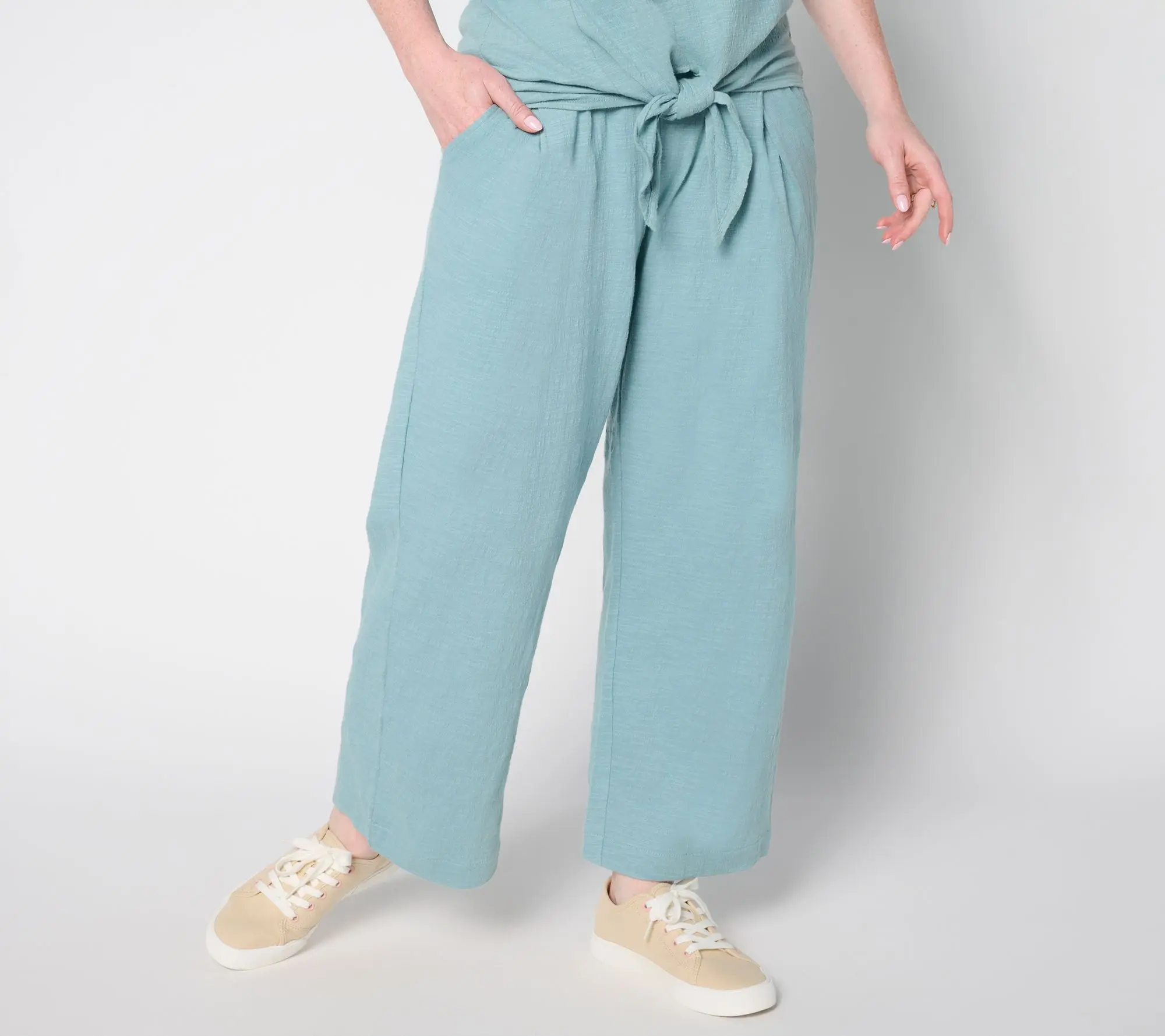 AnyBody Regular Crinkle Knit Jersey_Wide Leg Crop Pants