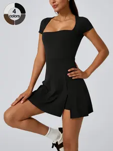 Women's High Elasticity Sporty Jumpsuit, Breathable Fitted Above Knee Design, Side Slit Safety Pants, Perfect for Tennis Golf Daily Commute