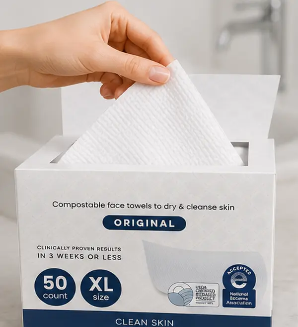 100% USDA Biobased Face Towel, Disposable Face Towelettes | Eczema Association Accepted, Ultra-Soft Dry Wipes for Makeup Removal, 50 Count, 1 Pack