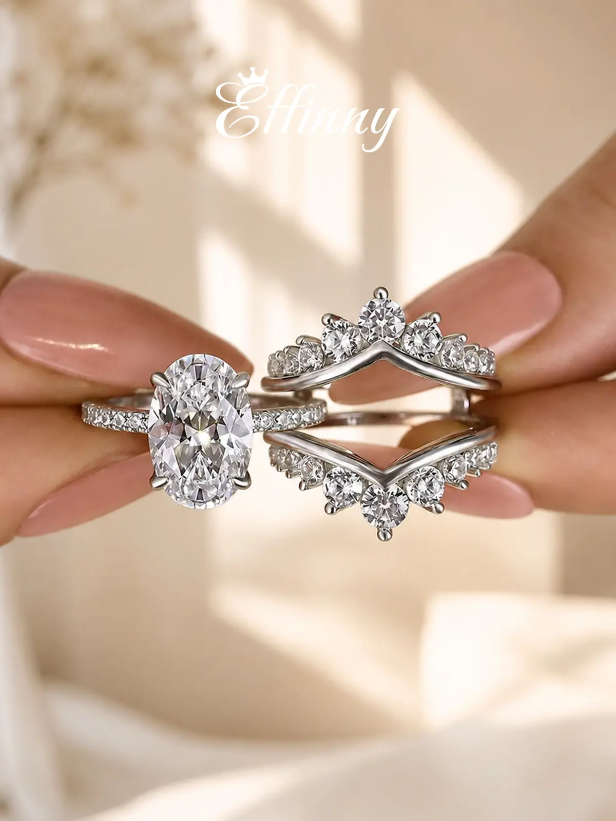 Effinny Non-tarnish 3.5ct Oval Cut Women's Bridal 14K Gold Plated Insert Wedding Ring Set, 2PC Fashion Design 5A Grade Cubic Zirconia Jewelry for Travel, Bridal Engagement Ring