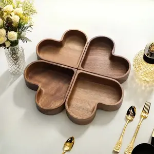 4-Piece Stackable Wooden Heart Tray Set, Creative Home Tabletop Decoration, Dried Fruit Candy Snack Dish, Rustic Farmhouse Style