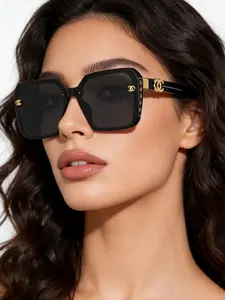 1pc Women's Retro Square Frame Glasses, Large Frame Square Retro Women's Glasses, Full Rim Fashion Eyewear, Versatile Stylish Sunglasses for Vacation Travel Beach , Wear Suitable Vacation Travel Beach Accessories ，