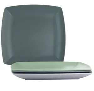 4 Piece 10.5 Inch Square Melamine Dinner Plate Set in Assorted Colors