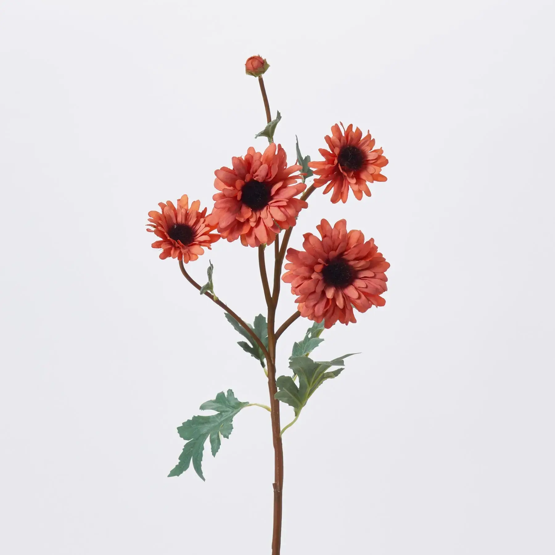 Dried Look Salmon Orange Gerbera Daisy Blooms & Bud Single Stem Faux Floral Spray - 28"