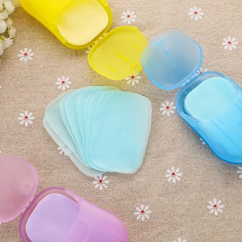 Travel 80pcs/4boxes Disposable Soap Paper, Portable Travel Soap Sheet with Storage Box, Camping Hygiene Cleansing Hand Washing Soap Paper for Outdoor