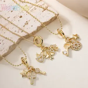 Niche Cross Angel Key Pendant Necklace for women, real gold electroplated copper craft with micro-inlaid details, trendy light luxury clavicle chain design, personalized minimalist style, exquisite daily jewelry and perfect gift for ladies.