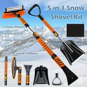 Vivicreate Extendable Snow Brush for Car Emergency, Ice Scrapers for Car Windshield Combo Kit with 270° Pivoting Head, 5-in-1 Snow Removal Tool with Snow Shovel Snow Scraper for Car, Truck, SUV, Winter Car Kit, Car Emergency